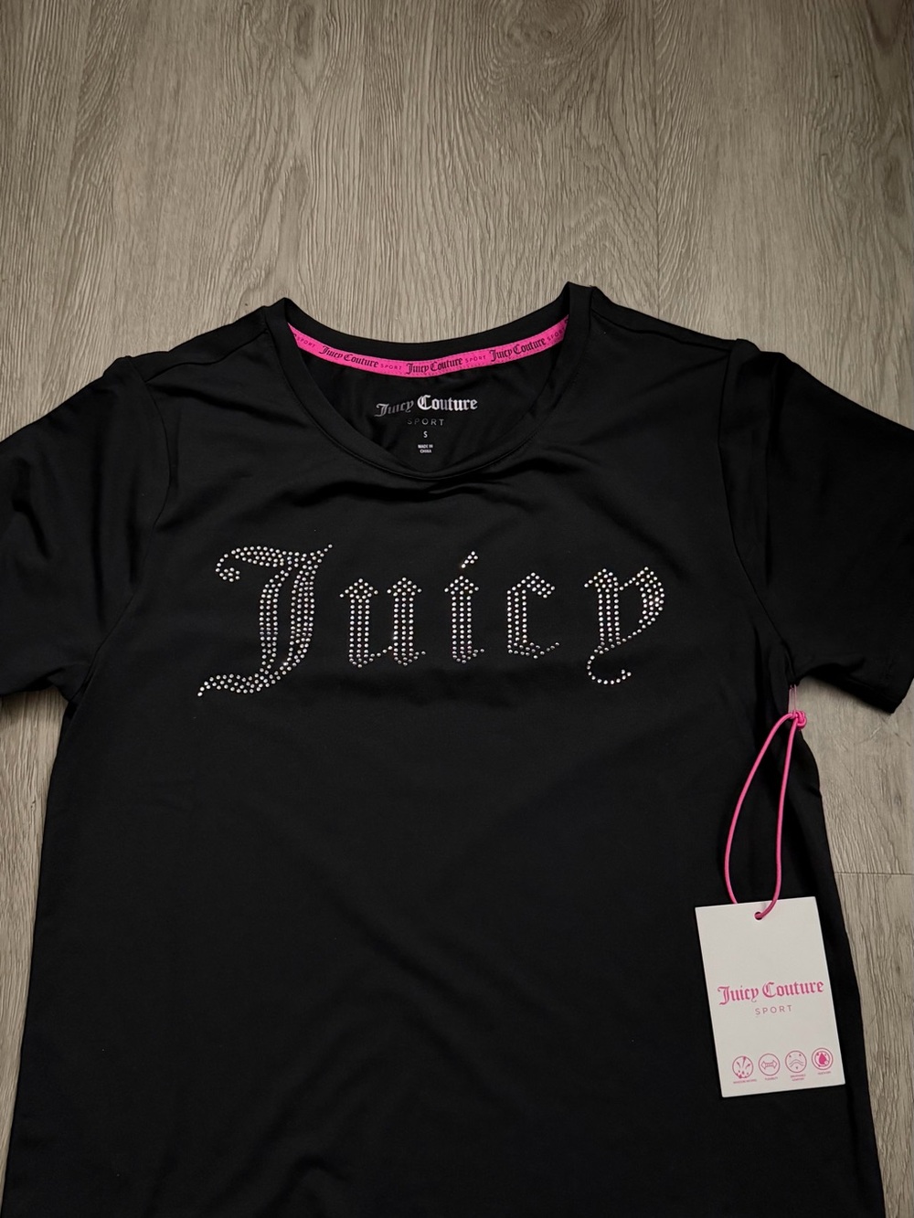 Juicy Couture sport Black Tee with Rhinestone 'Juicy' Logo